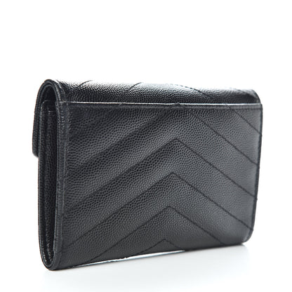 Saint Laurent Grain De Poudre Matelasse Chevron Small Monogram Envelope Wallet Black 3 of 7