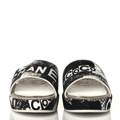 Chanel Fabric Grosgrain Printed CC Espadrille Slip On Sandals 40 White Black 2 of 9