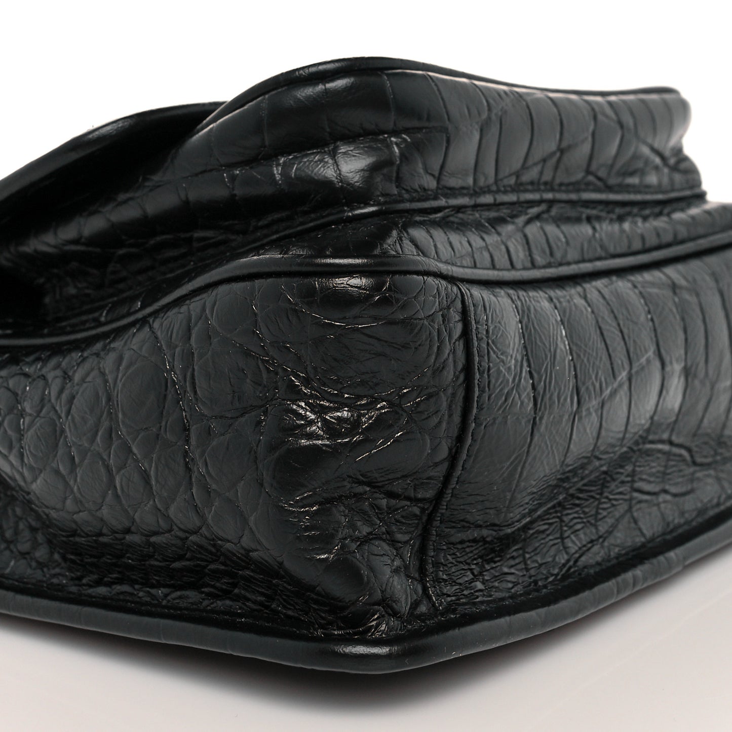 Calfskin Crocodile Embossed Matelasse Monogram Baby Niki Chain Satchel Black
