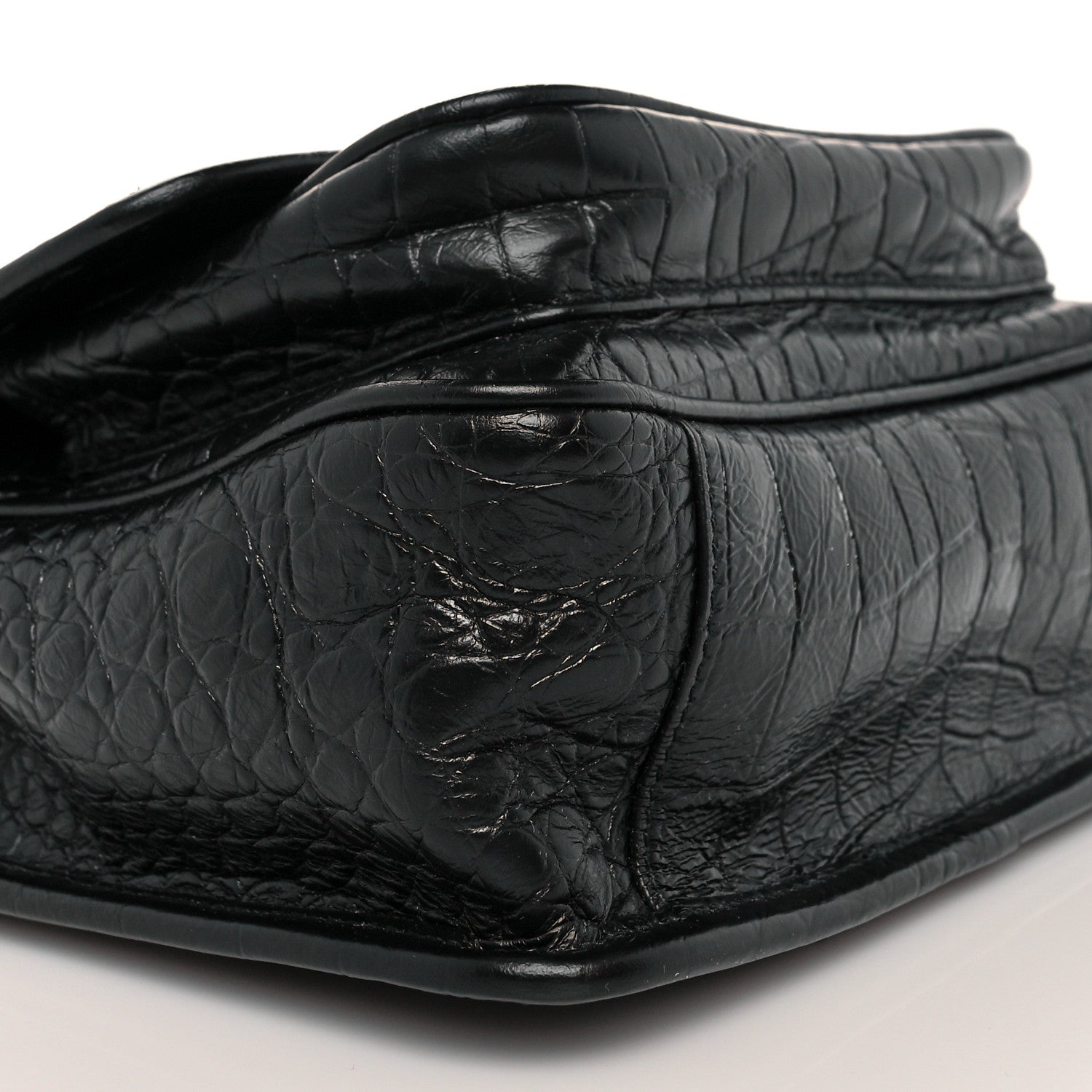 Saint Laurent Calfskin Crocodile Embossed Matelasse Monogram Baby Niki Chain Satchel Black 9 of 10