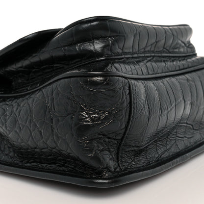Saint Laurent Calfskin Crocodile Embossed Matelasse Monogram Baby Niki Chain Satchel Black 9 of 10