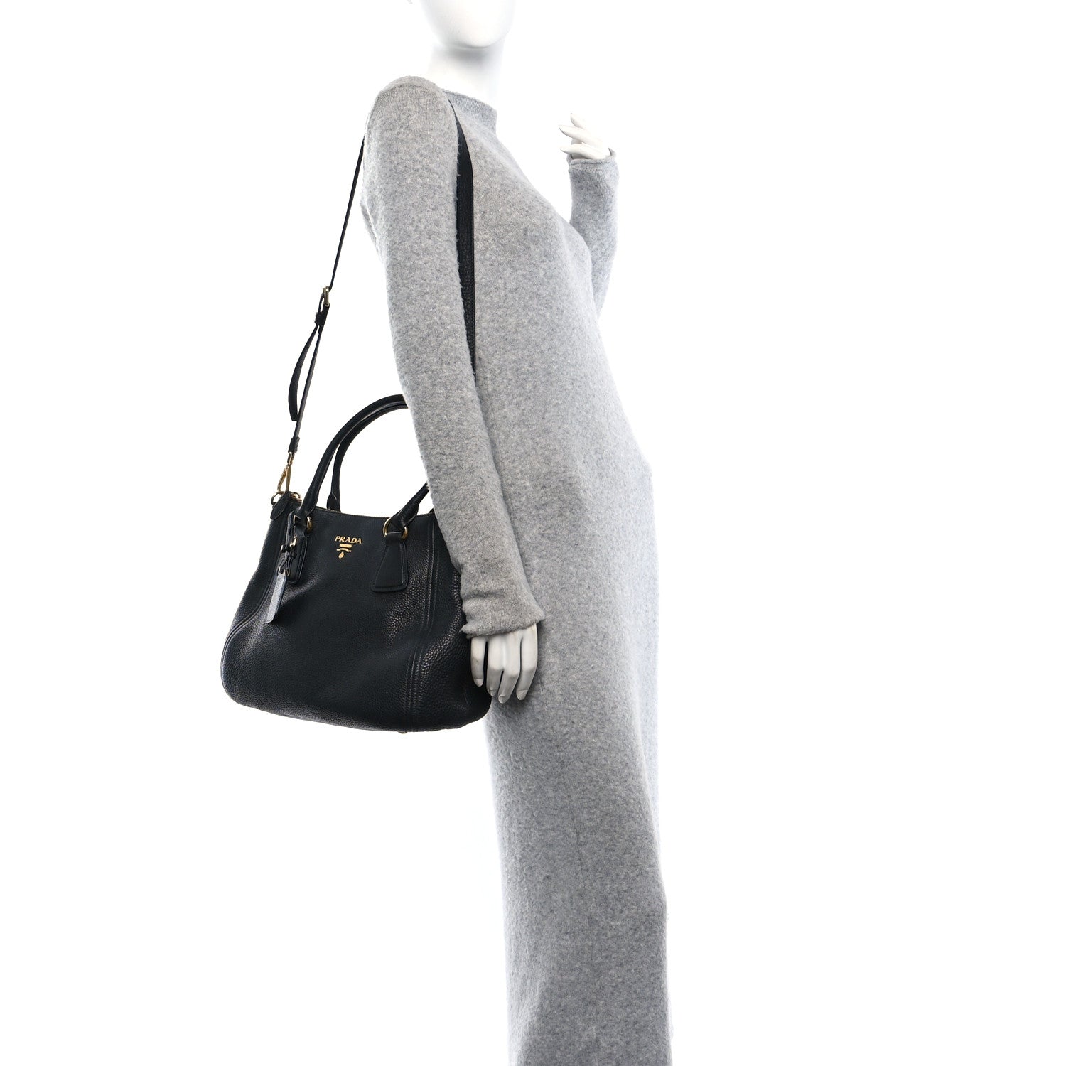 Prada Vitello Phenix Shoulder Bag Black 2 of 9