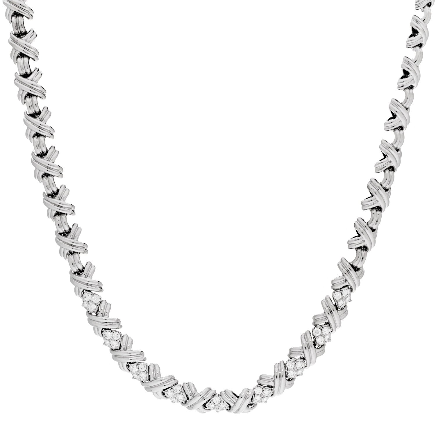 Tiffany 18K White Gold Diamond Signature X Necklace 1 of 4