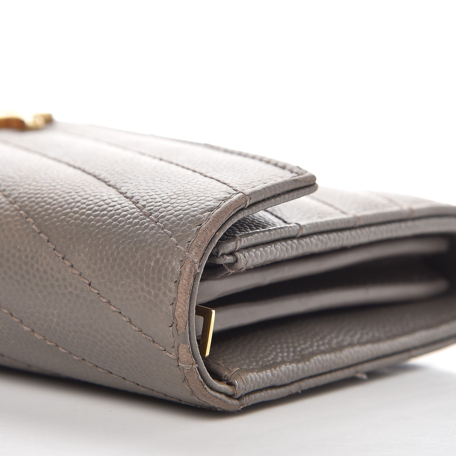Saint Laurent Grain De Poudre Matelasse Monogram Flap Wallet Fog 11 of 12