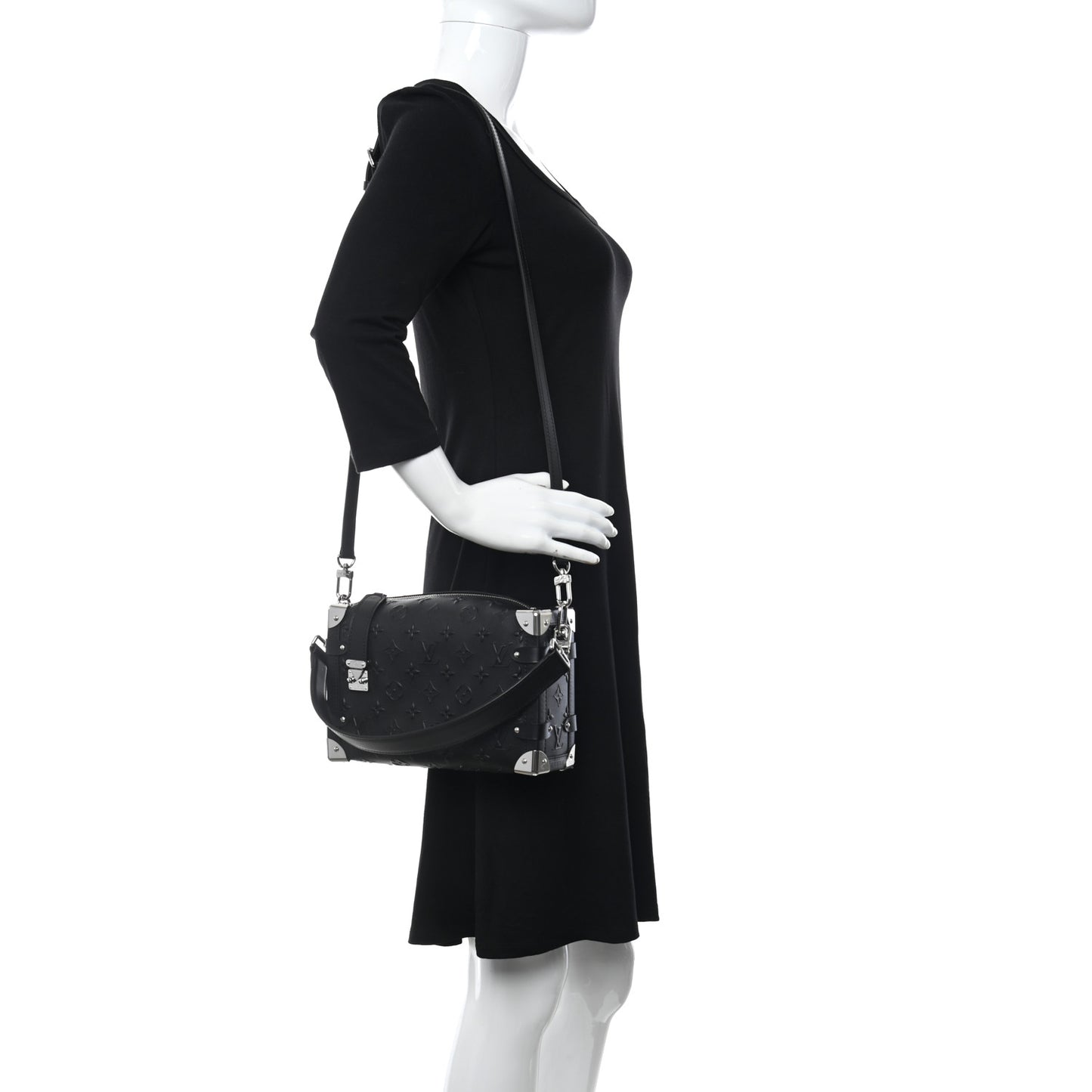 Calfskin Debossed Monogram Side Trunk Black