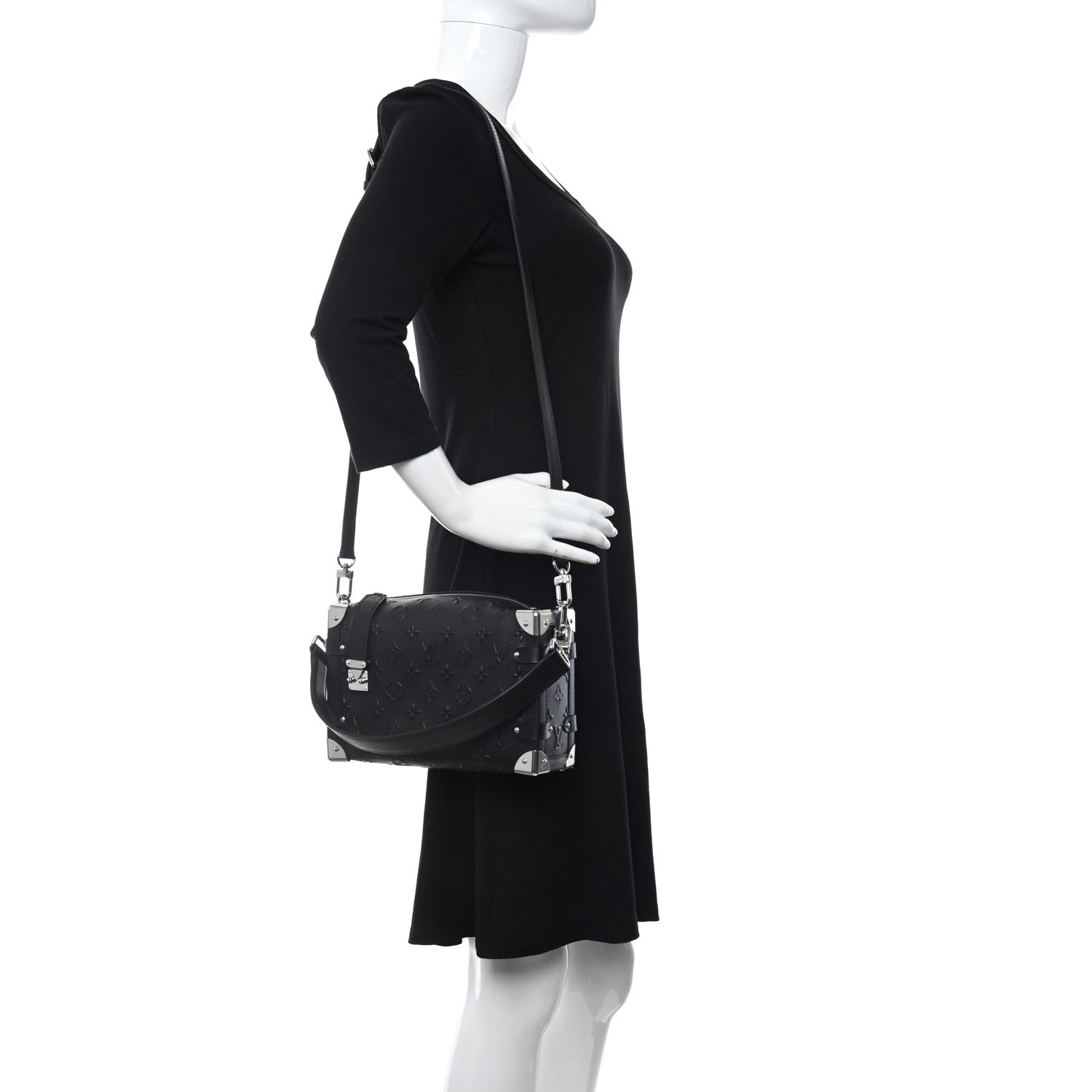 Louis Vuitton Calfskin Debossed Monogram Side Trunk Black 2 of 9