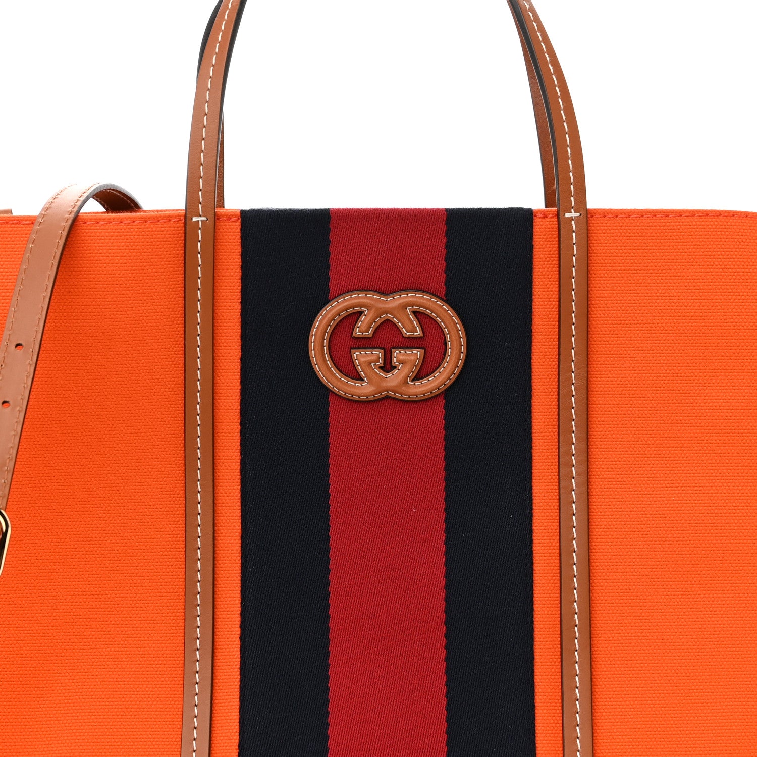 Gucci Canvas Calfskin Web Large Interlocking G Tote Bag Vibrant