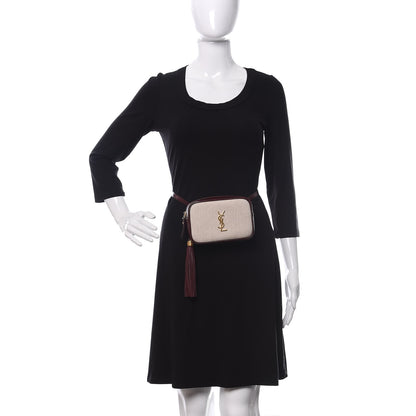 Saint Laurent Calfskin Canvas Monogram Lou Belt Bag Natural Dark Legion Red 2 of 10