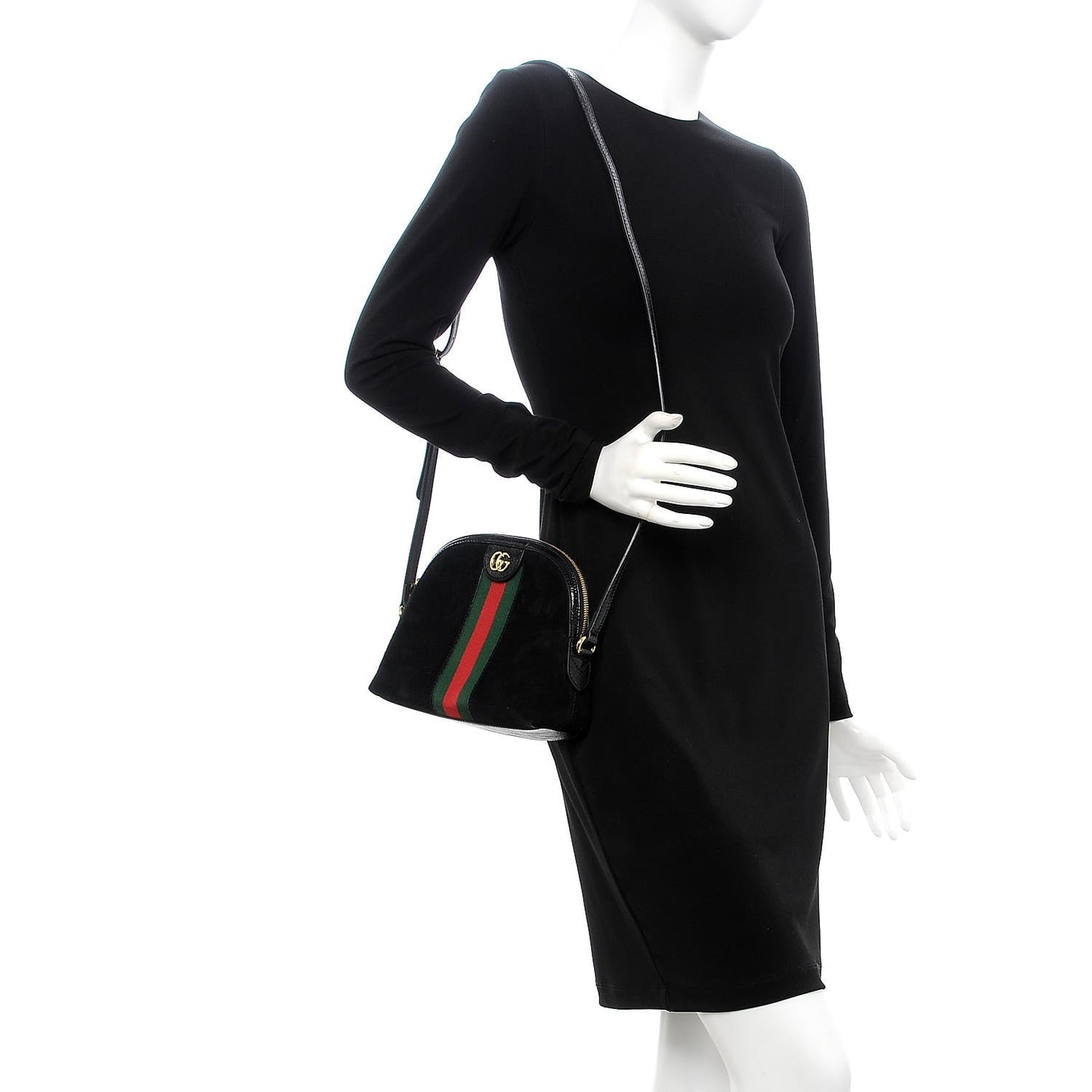 Suede Patent Web GG Small Ophidia Dome Shoulder Bag Black