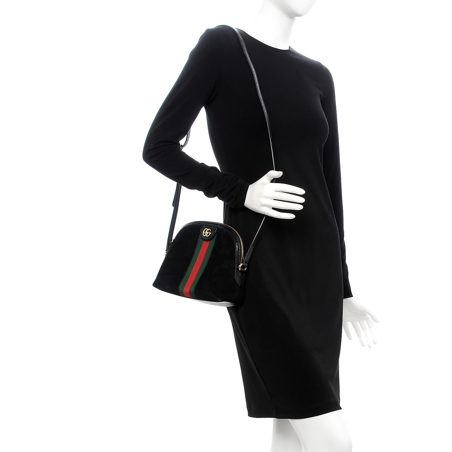 Gucci Suede Patent Web GG Small Ophidia Dome Shoulder Bag Black 2 of 7