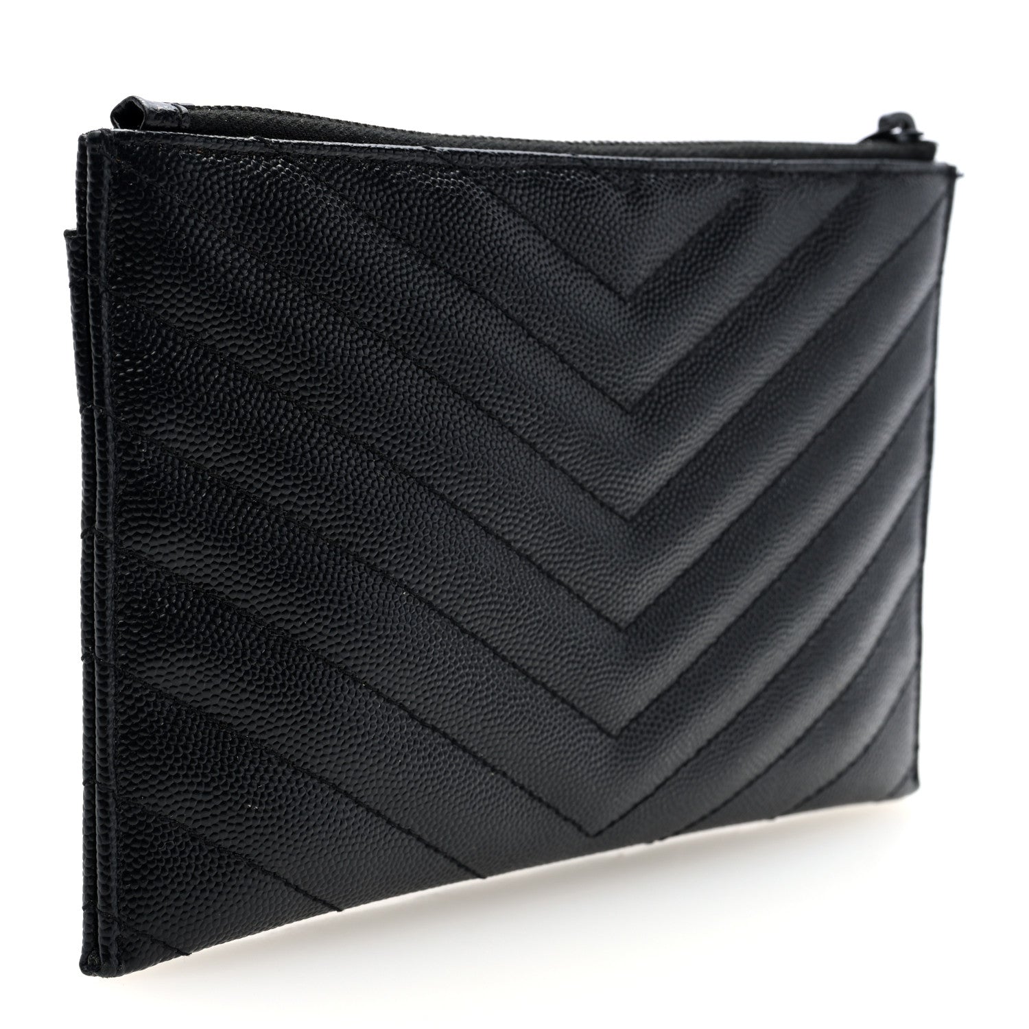 Saint Laurent Grain De Poudre Chevron Monogram Monochrome Bill Pouch Black 3 of 6