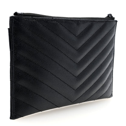 Saint Laurent Grain De Poudre Chevron Monogram Monochrome Bill Pouch Black 3 of 6