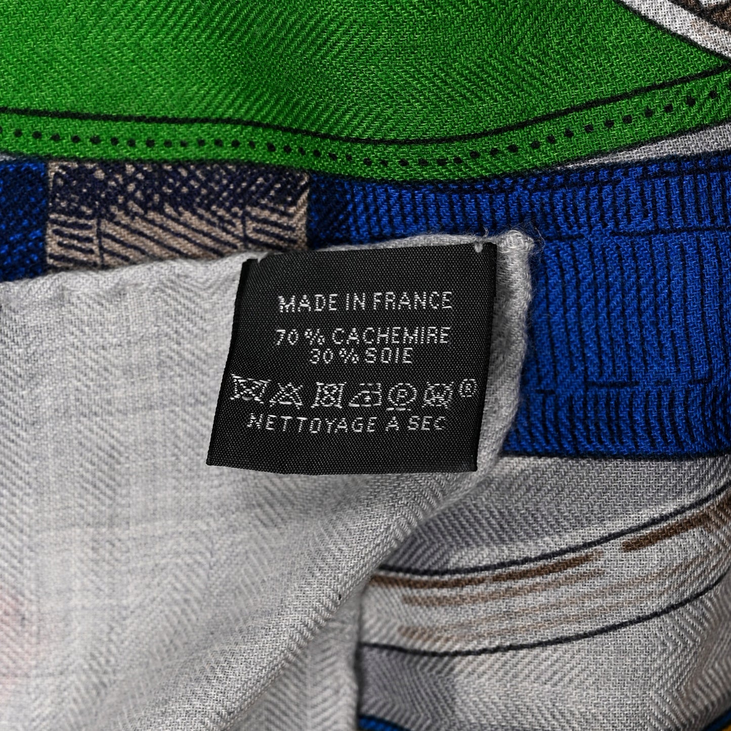 Cashmere Silk Cavalcadour Shawl 140 Gris Chine Bleu Roi