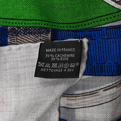 Hermes Cashmere Silk Cavalcadour Shawl 140 Gris Chine Bleu Roi 6 of 6