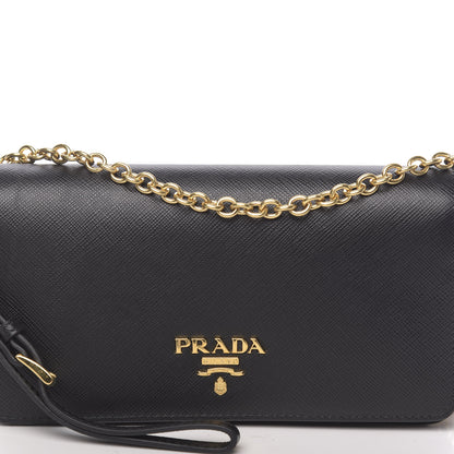 Prada Saffiano Metal Phone Wristlet Crossbody Wallet Black 6 of 9