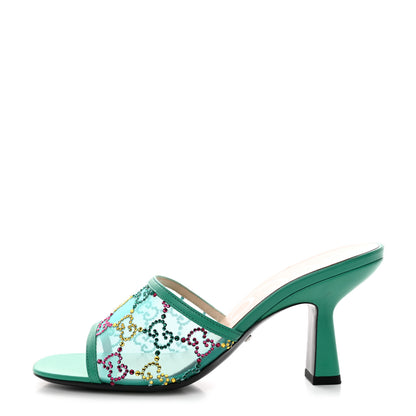 Gucci Tela Retino Nappa Crystal GG Monogram Square G 95mm Slide Sandals 37 Turquoise 1 of 8