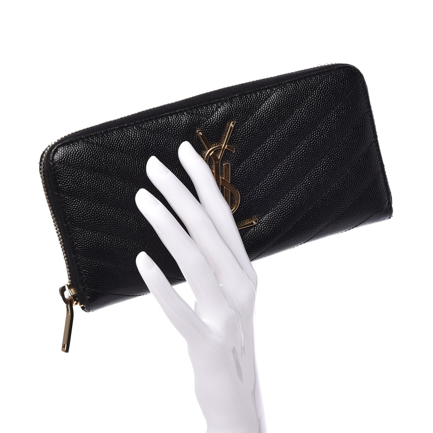 Grain De Poudre Matelasse Chevron Monogram Zip Around Wallet Black