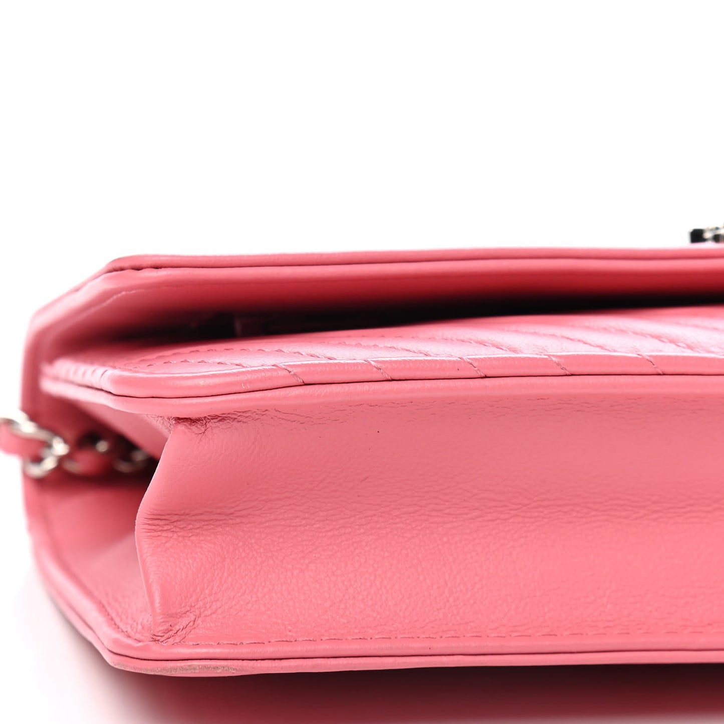 Calfskin Chevron Quilted Boy Wallet On Chain WOC Pink