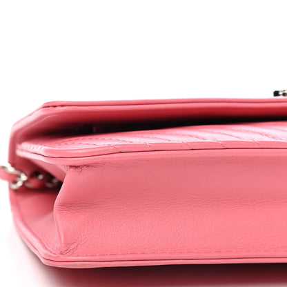 Chanel Calfskin Chevron Quilted Boy Wallet On Chain WOC Pink 6 of 10