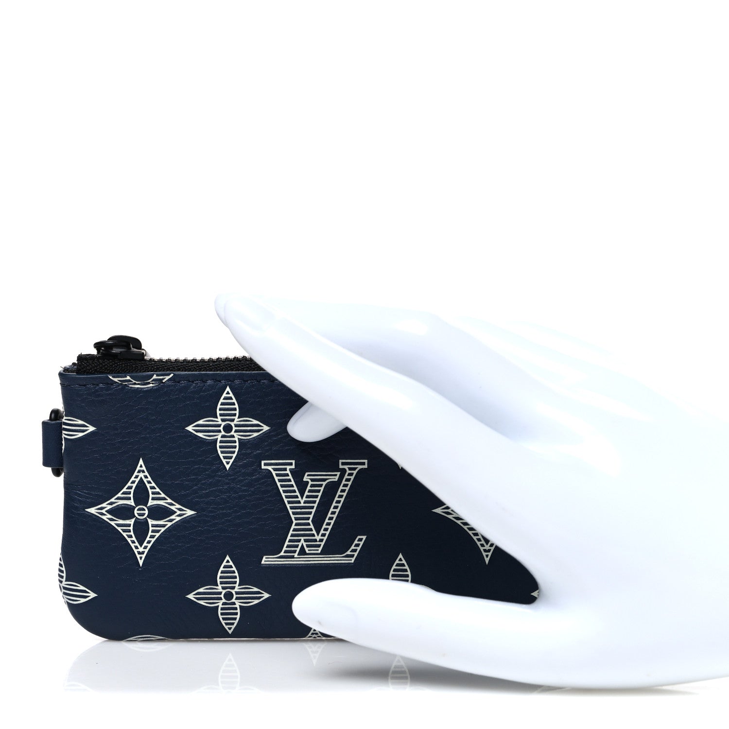 Louis Vuitton Calfskin Monogram Shadow Trio Messenger Key Pouch Ink Blue White 2 of 6