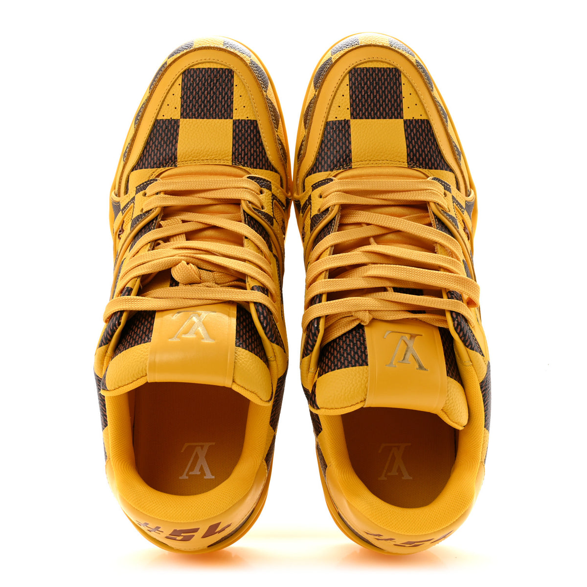 Louis Vuitton Damier Pop Grained Calfskin Mens LV Trainer Sneakers 8 Jaune Mat 2 of 9