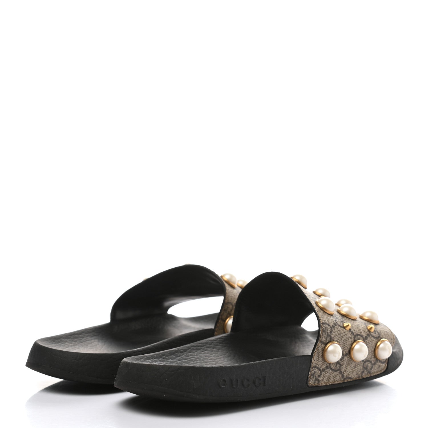 Gucci GG Supreme Monogram Slide Pearls Sandals 39 Beige 4 of 9
