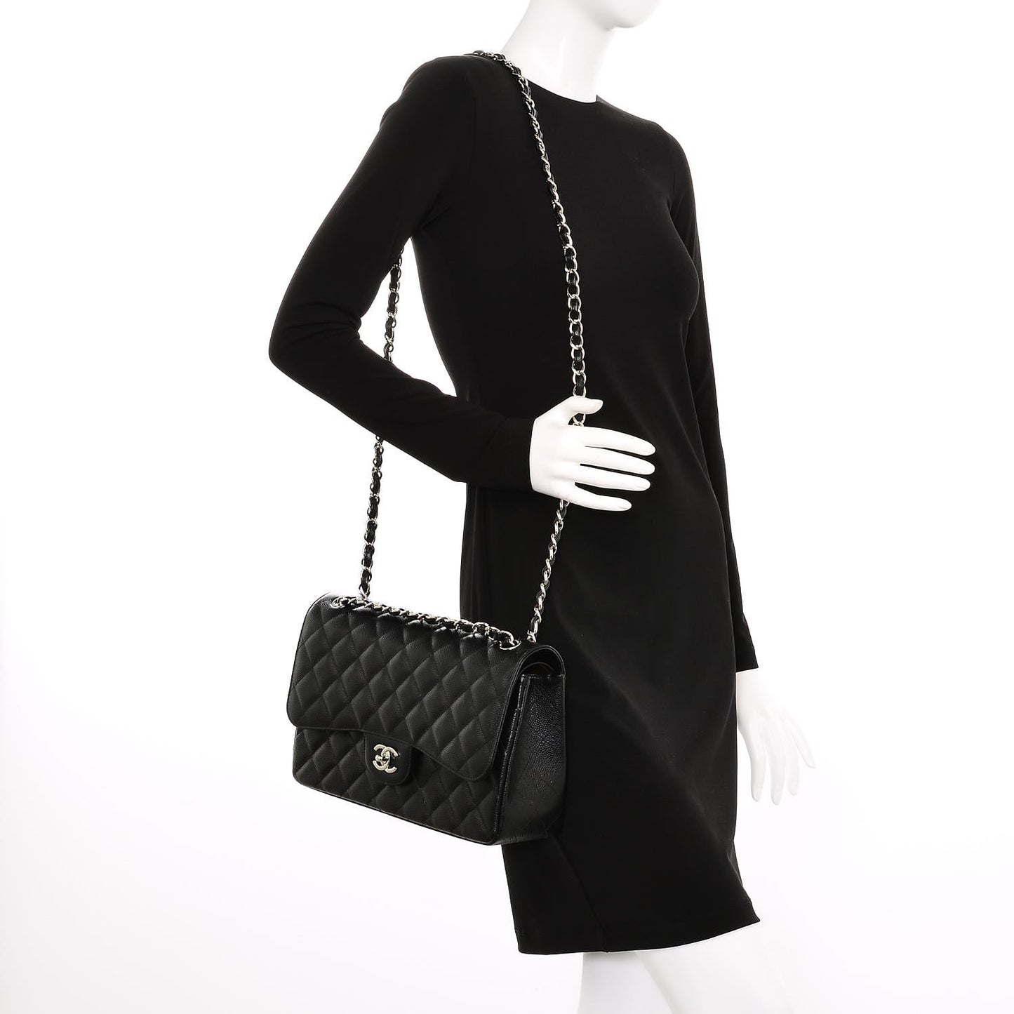 Caviar Quilted Jumbo Double Flap Black