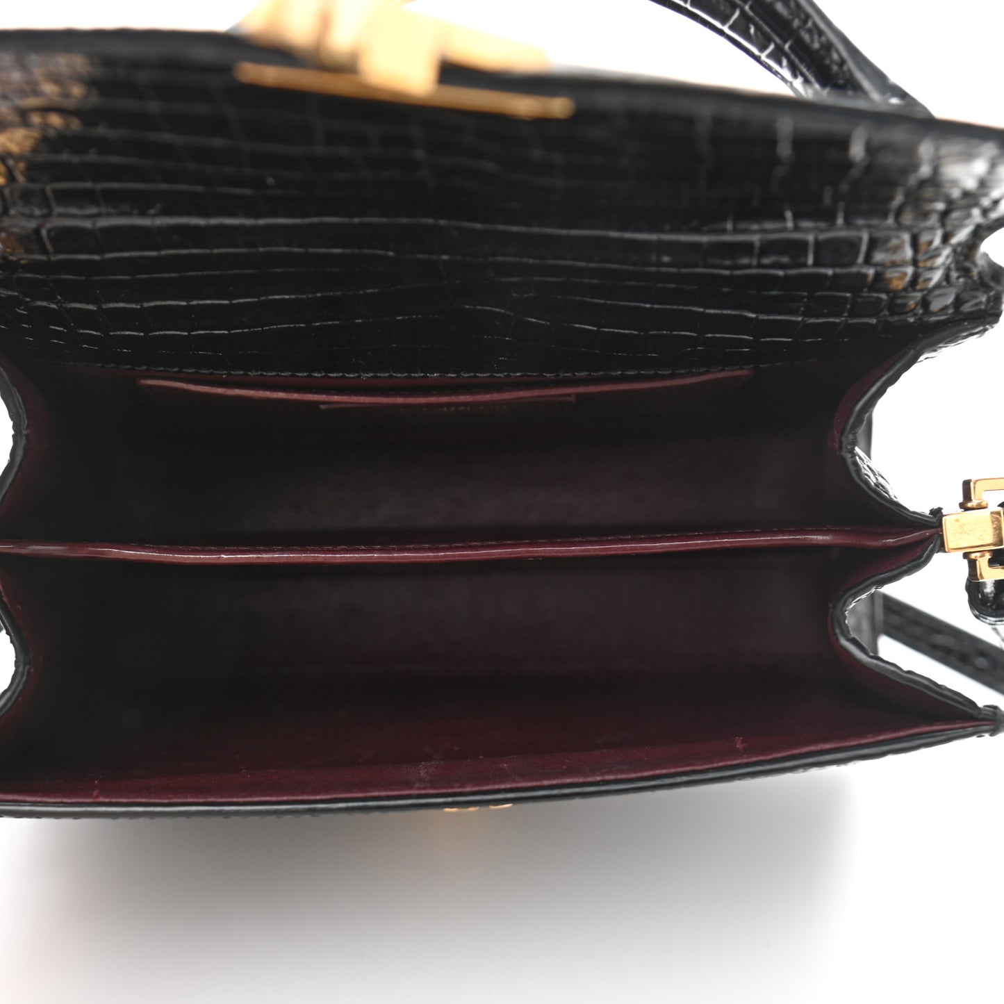 Calfskin Crocodile Embossed Mini Classic Monogram Cassandra Top Handle Black