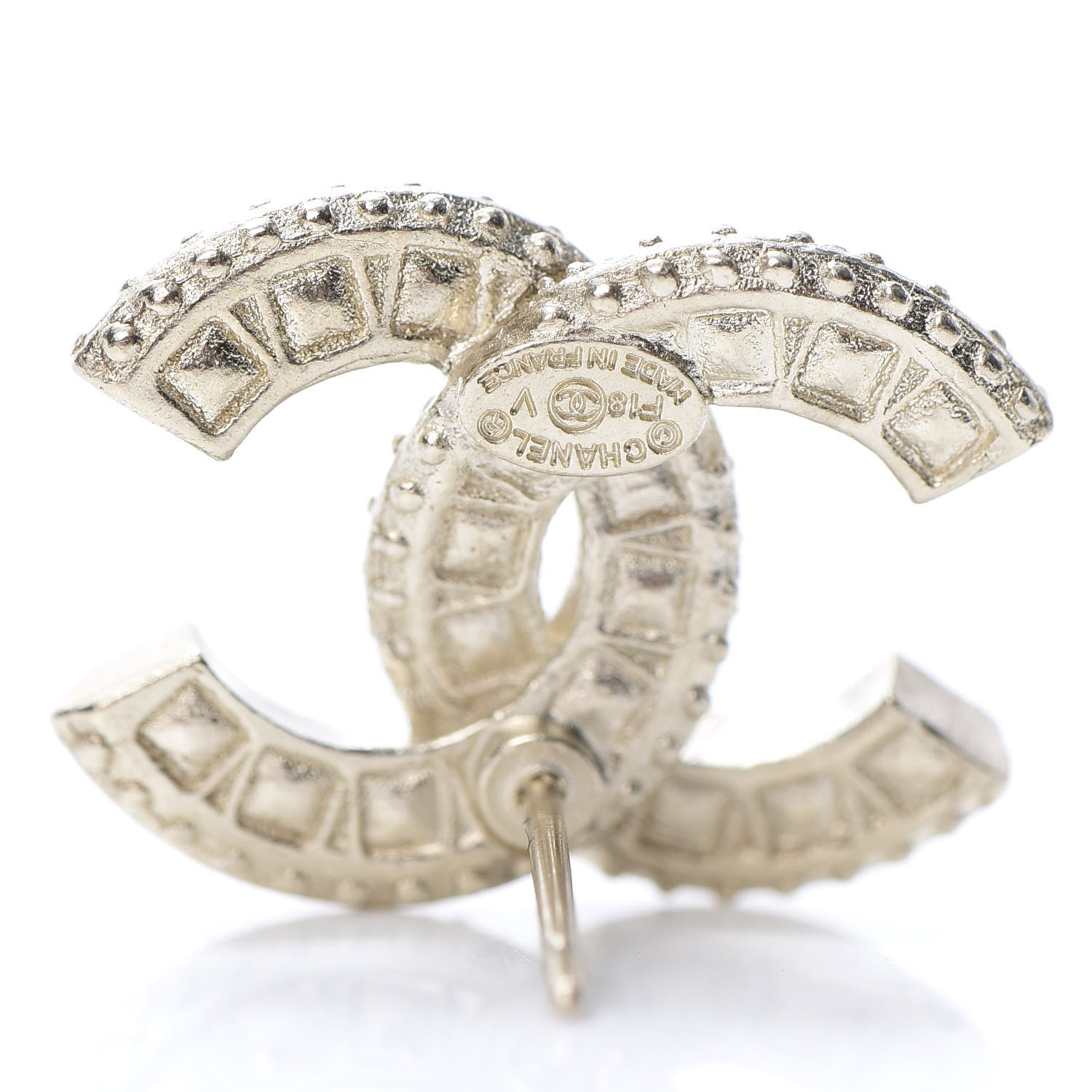 Chanel Crystal Timeless CC Earrings Light Gold 4 of 5