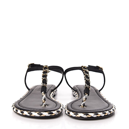 Chanel Grosgrain Chain Thong Sandals 38 Black 2 of 9