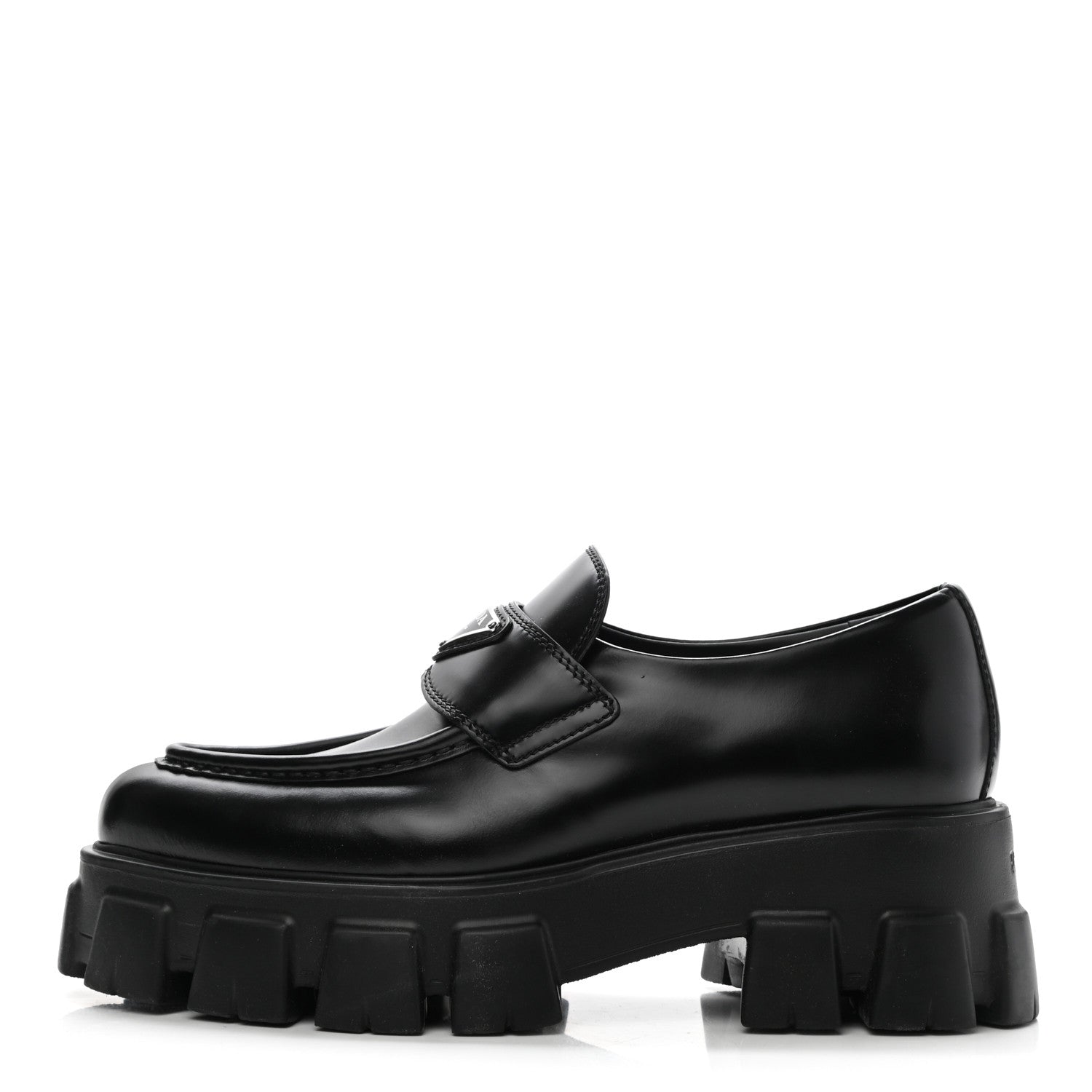 Prada Spazzolato Triangle Logo Monolith Pointy 55mm Loafers 38 Black 1 of 7