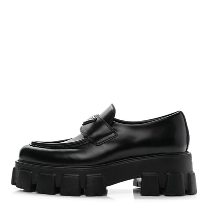 Prada Spazzolato Triangle Logo Monolith Pointy 55mm Loafers 38 Black 1 of 7