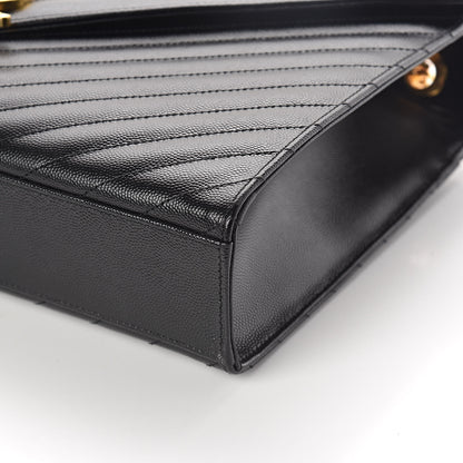 Saint Laurent Grain De Poudre Matelasse Chevron Large Monogram Satchel Black 8 of 8