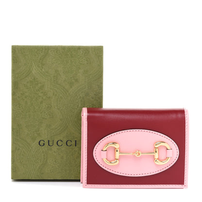 Gucci Boarded Plutone Calfskin Bi-Color Horsebit 1955 Card Case Wallet New Cherry Red Wild Rose 8 of 8
