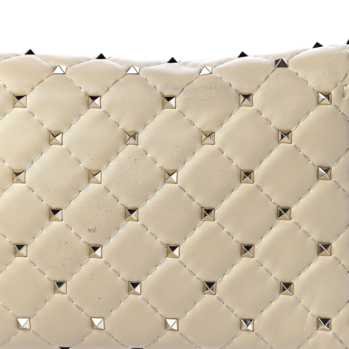 Nappa Rockstud Spike Wallet on Chain Light Ivory
