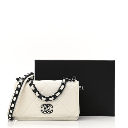 Chanel Glossy Calfskin Quilted Chanel 19 Wallet On Chain WOC White Black 12 of 12