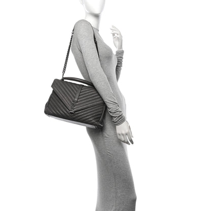 Saint Laurent Sheepskin Matelasse Chevron Monogram Large College Satchel Light Coal 2 of 12
