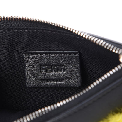 Fendi Vitello Dolce Mink Fur Hypnoteyes Zip Card Holder Black Yellow 6 of 8