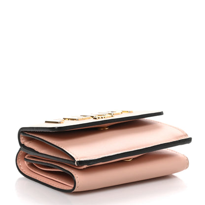 Fendi Vitello Kyoto Metal Fendi Roma Logo Micro Trifold Wallet with Chain Light Rose 4 of 7