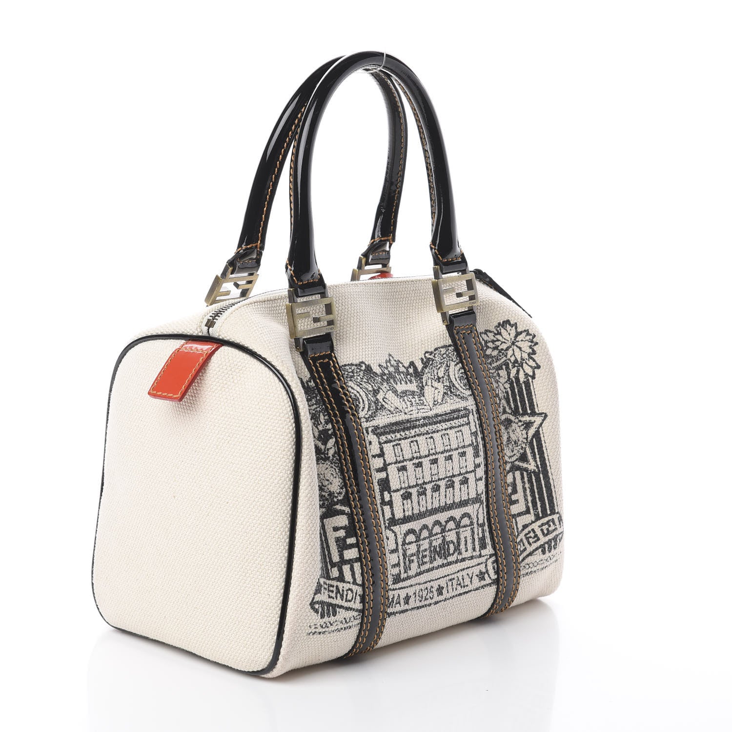 Fendi Canvas Printed Roma Italy 1925 Small Forever Boston White 2 of 8