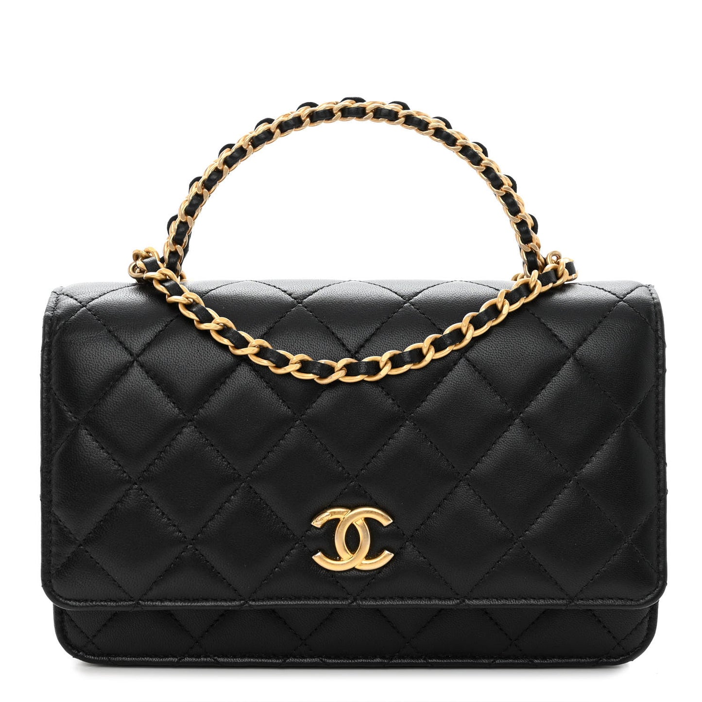 Lambskin Quilted Pick Me Up Wallet On Chain WOC Black