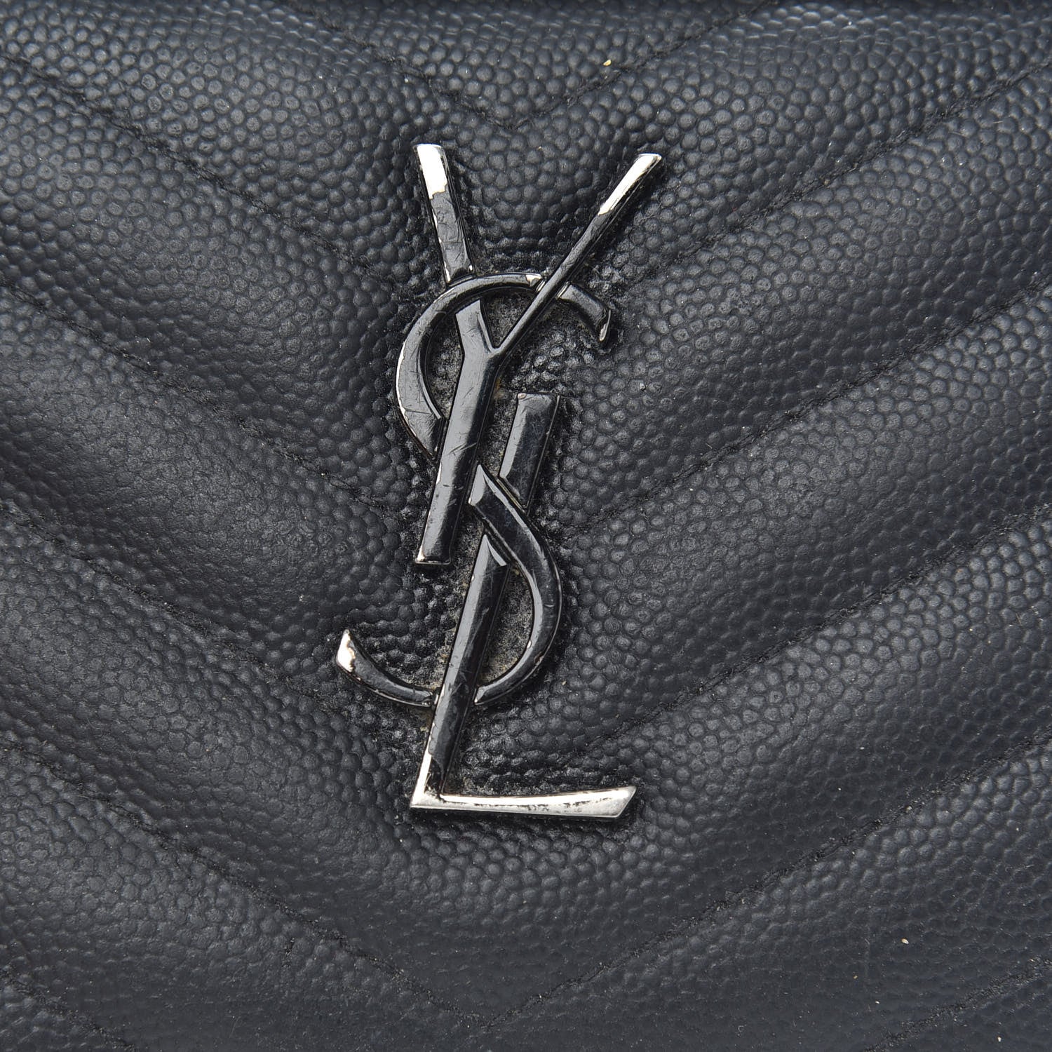Saint Laurent Grain De Poudre Matelasse Chevron Monogram Compact Zip Around Wallet Black 7 of 11