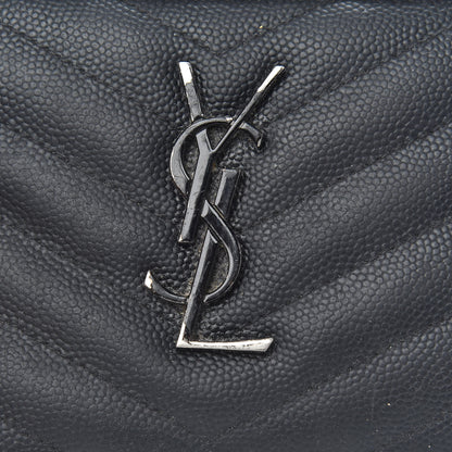 Saint Laurent Grain De Poudre Matelasse Chevron Monogram Compact Zip Around Wallet Black 7 of 11