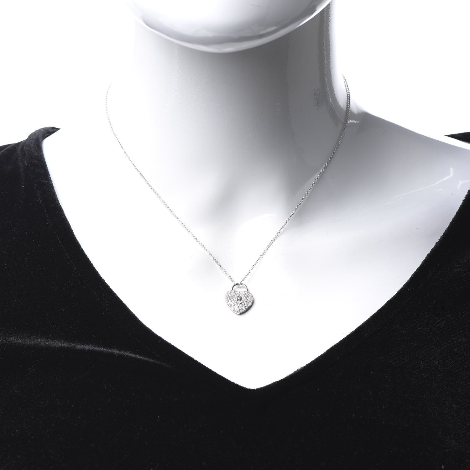 Tiffany Platinum Diamond Small Heart Lock Pendant Necklace 2 of 7
