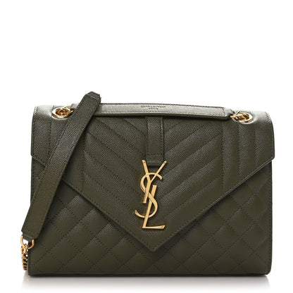Saint Laurent Grain De Poudre Textured Mixed Matelasse Medium Triquilt Monogram Satchel Vert Fonce 1 of 8