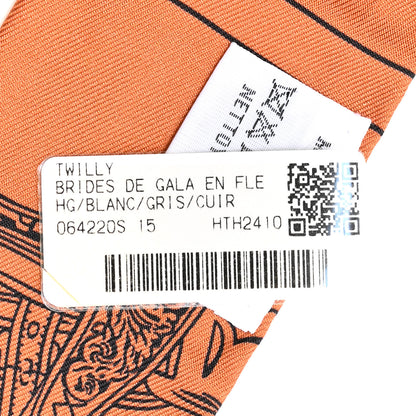 Hermes Silk Brides De Gala En Fleurs Twilly White Gris Cuir 3 of 4