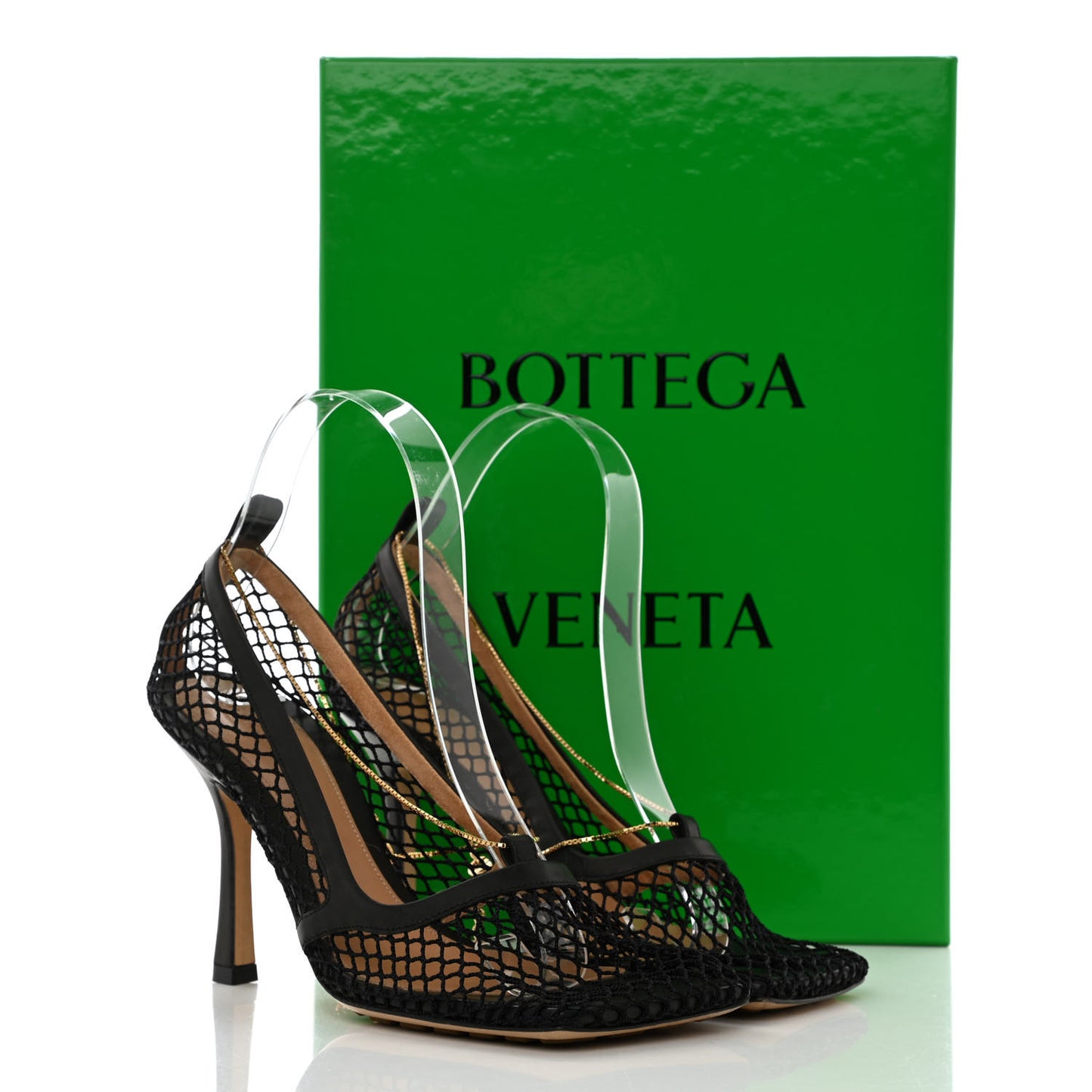 Mesh Calfskin Chain Stretch Pumps 36.5 Black