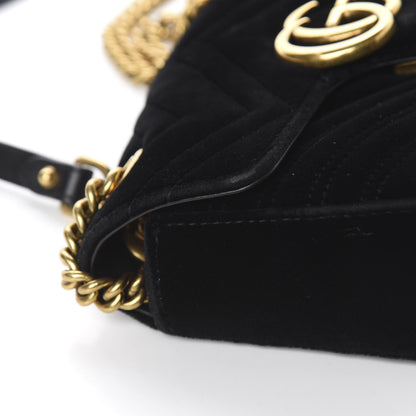Gucci Velvet Matelasse Mini GG Marmont Shoulder Bag Black 12 of 14