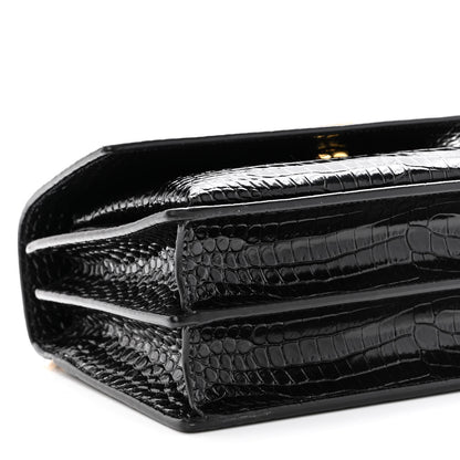 Saint Laurent Calfskin Crocodile Embossed Medium Monogram Sunset Black 8 of 10