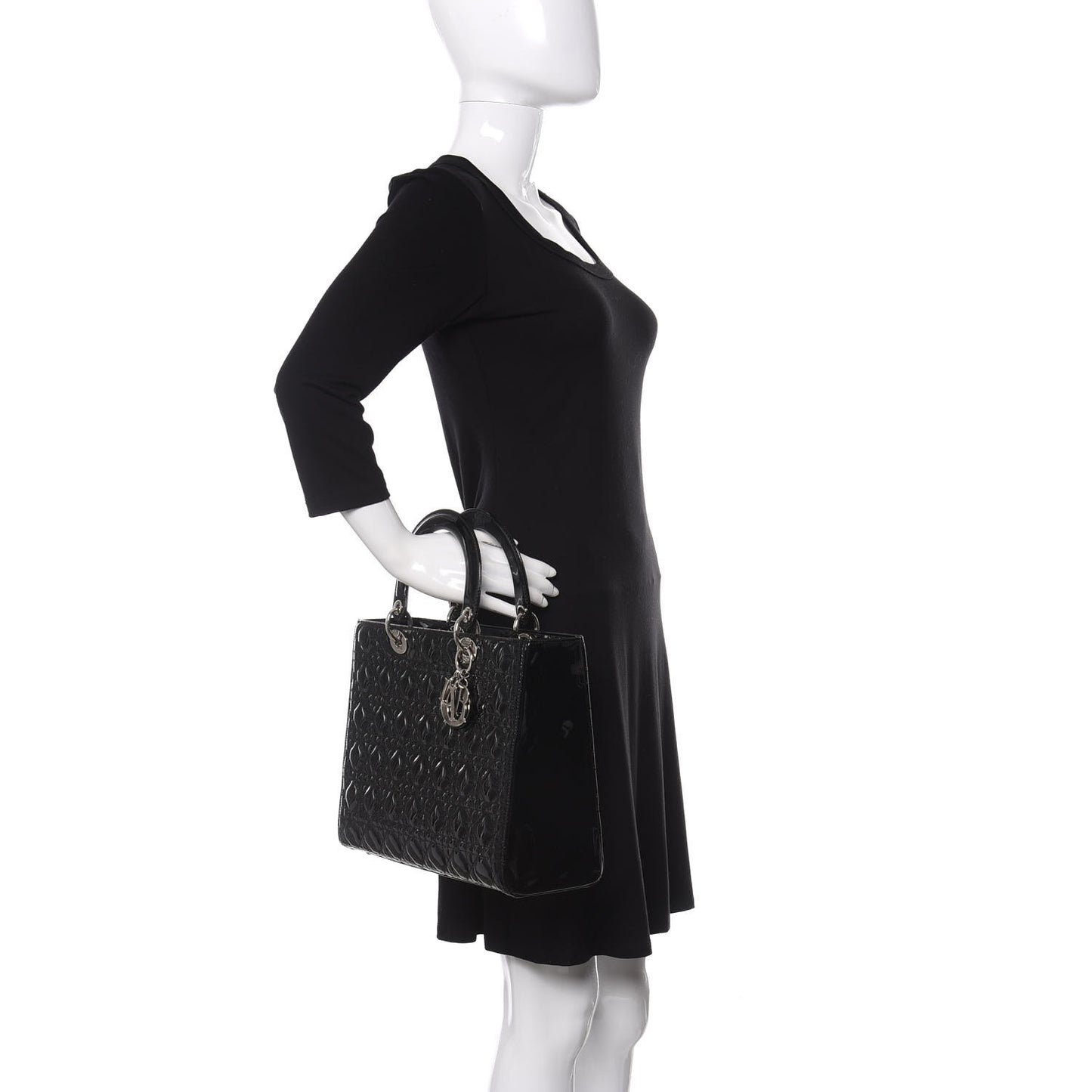 Patent Cannage Large Lady Dior Black
